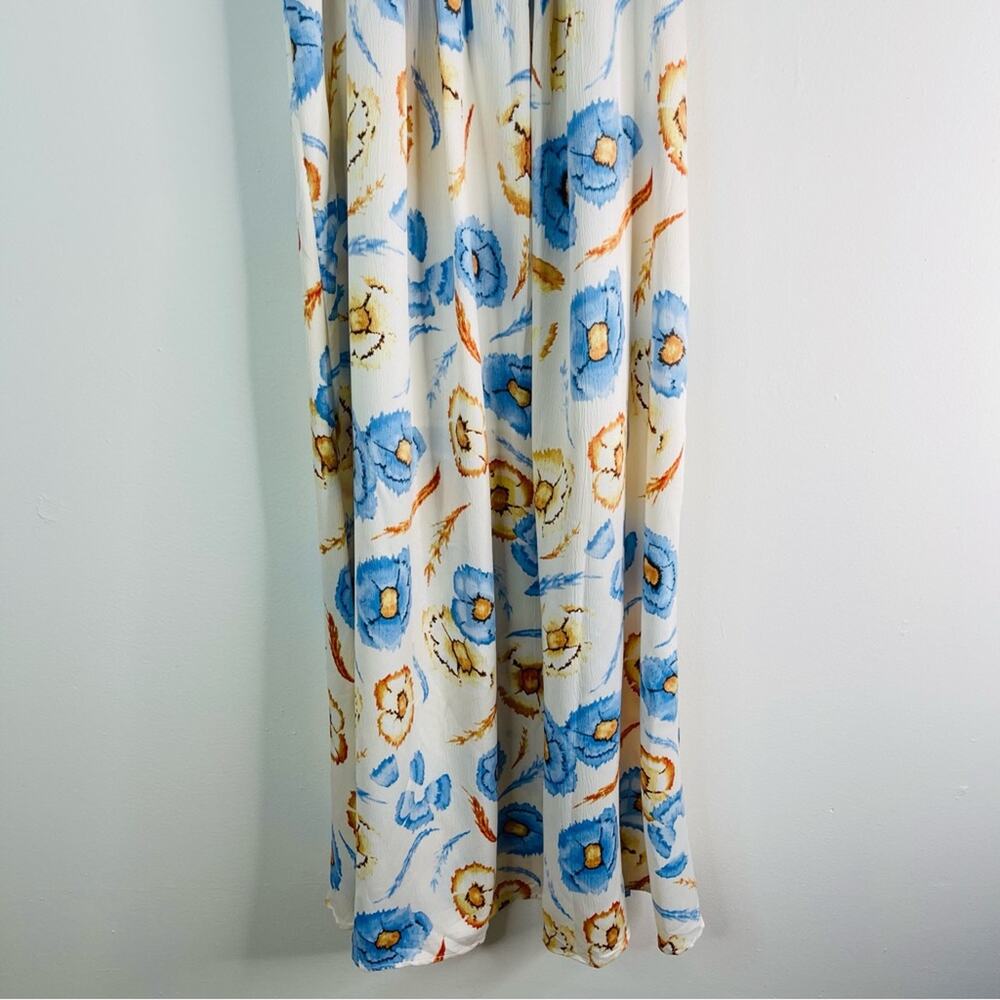 NEW Skylar & Jade white blue yellow floral watercolor pleated maxi dress medium - Picture 3 of 8